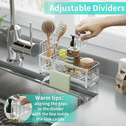 HapiRm Sponge Holder for Kitchen Sink - Self-draining Sink Caddy with Brush Holder and Dishcloth Holder, Stainless Steel Kitchen Organizer - Silver - Image 4