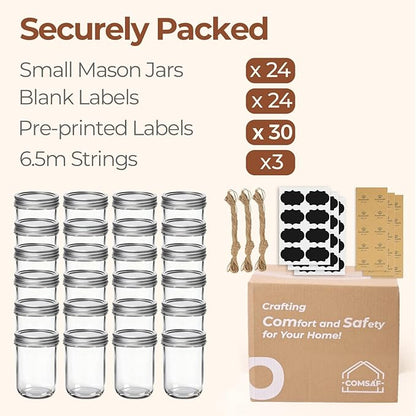 ComSaf Small Mason Jars 8 oz 24Pcs Bulk Set, Half Pint Regular Mouth Mason Jar with Lids and Seal Bands, Glass Canning Jars for Jam, Jelly, Spice, Meal Prep, Shower Wedding Favors, DIY Candles Decor - Image 8