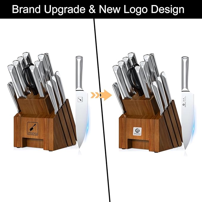 imarku Knife Set, 16PCS High Carbon Stainless Steel Kitchen Knife Set with Block Ultra Sharp Knife Block Set, Japanese Knife Set with Dotted Non-slip Ergonomic Handle, Best Gifts - Image 8