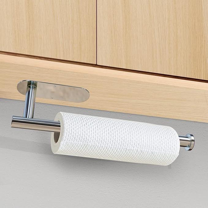 DEKAVA Under Cabinet Wall Mount Paper Towel Holder, Self-Adhesive Bar, Stainless Steel 13 inch (Bright Silver, 1) - Image 2