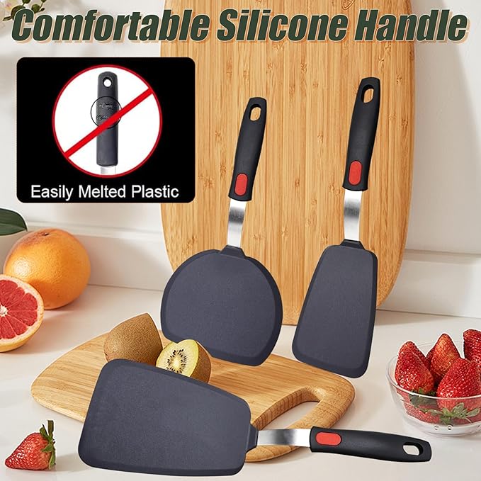 Silicone Spatula Turner Set,3-Pack Spatula Set,600°F Heat Resistant Spatula for Non Stick Cookware,Large Flexible Kitchen Utensils for Baking,Cooking,No Scratching and Melting,Dishwasher Safe,BPA Free - Image 5