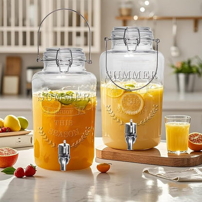 Glass Beverage Dispenser with Airtight Lid and Handle,0.8 Gallon Drink Dispensers Lemonade Dispenser for Parties Ideal for Juice,Coffee,Sangria