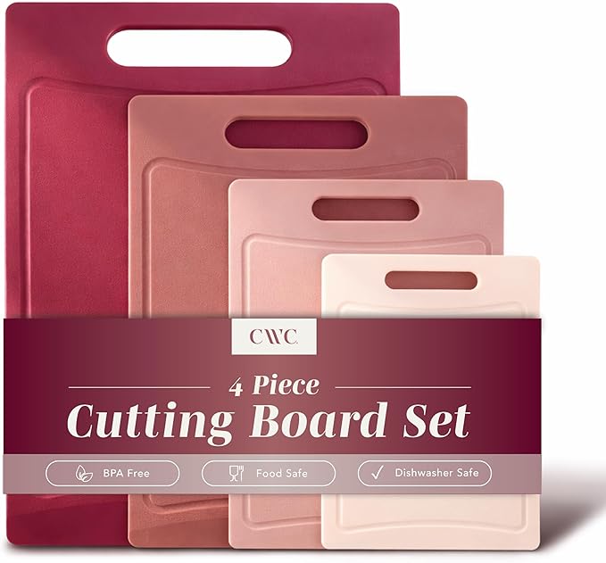 COOK WITH COLOR Non-Slip Cutting Board Set – Kitchen Essentials with Easy Grip Handle for Meat, Veggies, and Fruits, 4 Cutting Boards, Rose by CookwithColor
