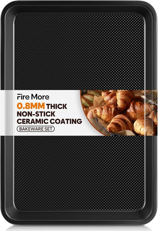 Half Sheet Pan 17.3” x 13.1”, Cookie Sheets for Baking 0.8mm Thick Non Stick Baking Sheets for Oven Heavy Duty Baking Trays by FireMore