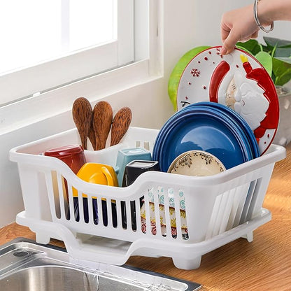 Noamus 2-Piece Plastic Dish Drying Rack, Heavy Duty Sink Set Dish Rack, White Large Drainer with Attached Drainboard Utensil Cup Holders for Home Kitchen Counter Top Organizers - Image 6
