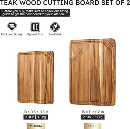 2 Pack Teak Cutting Board for Kitchen Non Toxic Wooden Chopping Board Charcuterie Board Non Slip Over Sink NOT Bamboo Stainless Steel Titanium Acrylic Acacia Olive Glass Plastic Silicone Metal - Image 2