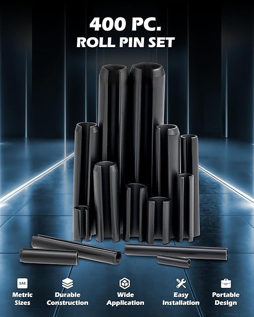 ZELCAN 400pc Roll Pin Set, M1.5 M2 M2.5 M3 M4 M5 M6 Slotted Metric Spring Pins in Various Lengths, Steel Split Expansion Pin Hardware Assortment Kit - Image 3