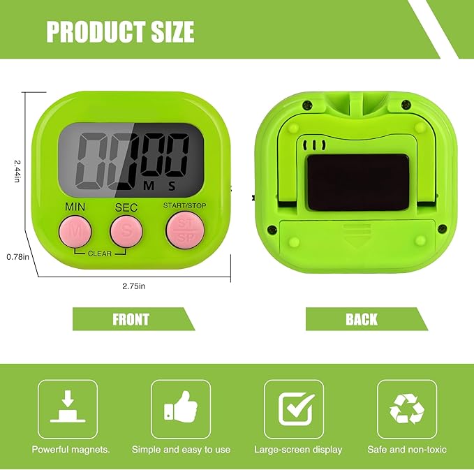 6 Pack Multi-Function Electronic Timer, Colorful Kitchen Timers Digital Magnetic, Countdown Timer, Big LCD Display Loud Alarm Kitchen Timers for Cooking, Bathing, Gym, Meeting, Classroom - Image 3