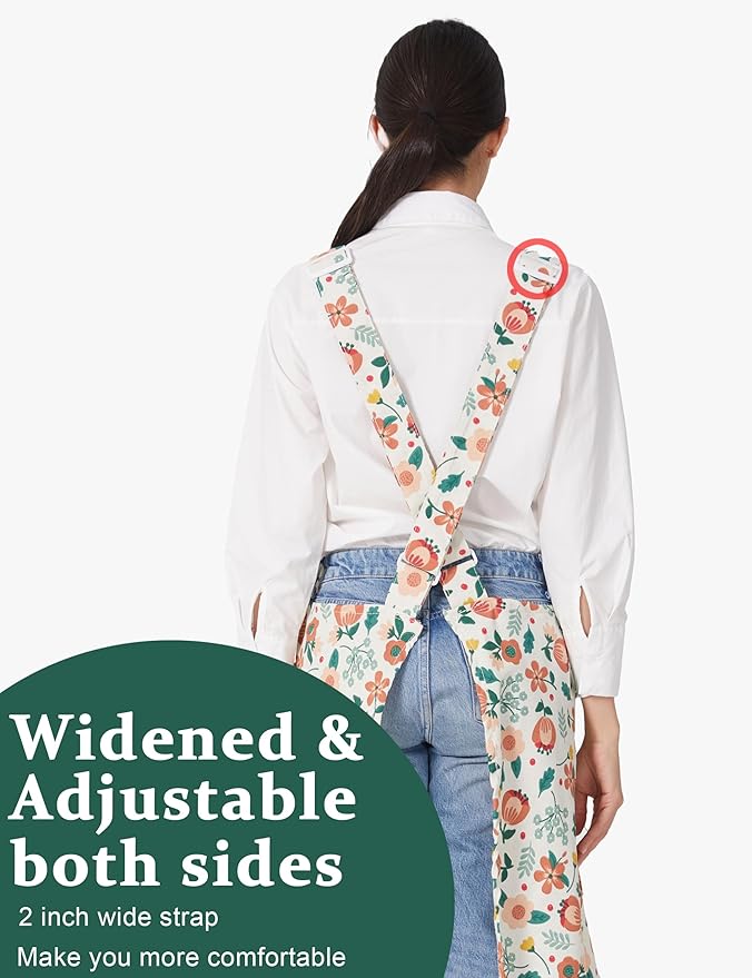 Cozy Adjustable Cross Back Aprons for Women with Pockets Cotton Linen Cooking Kitchen Baking