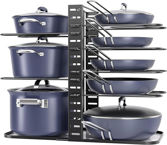 ORDORA Pots and Pans Organizer under Cabinet 14.55 Height, Adjustable 8-Tier Pot Organizers inside Cabinet, Kitchen Organizers and Storage Fit 6-11 inch Lightweight Cookware by ORDORA