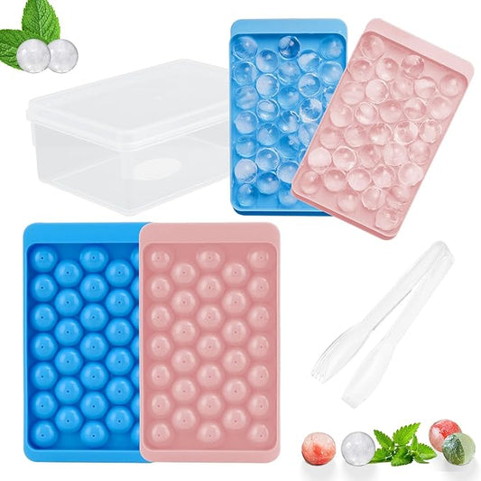 2 Pack Ice Cube Trays Set -with Lids, Storage Container & Ice Tongs,66-Count Stackable Freezer Ice Cube Molds,BPA-Free Mini Ice Maker for Whiskey, Cocktails, Soda & More (1xBlue+1xPink)