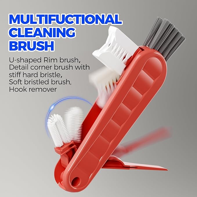 6 Pack Holikme 4 in 1 Cup Lid Cleaning Brush Set with 3 Straws, Multifunctional Bottle Brush, Silicone Cup Lid Gap Cleaner, Durable Bristle Crevice Cleaning Brush, Red - Image 3