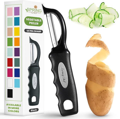 Spring Chef Premium Swivel Vegetable Peeler, Soft Grip Handle and Ultra Sharp Stainless Steel Blades - Perfect Kitchen Peeler For Veggie, Fruit, Potato, Carrot, Apple - Black by SpringChef