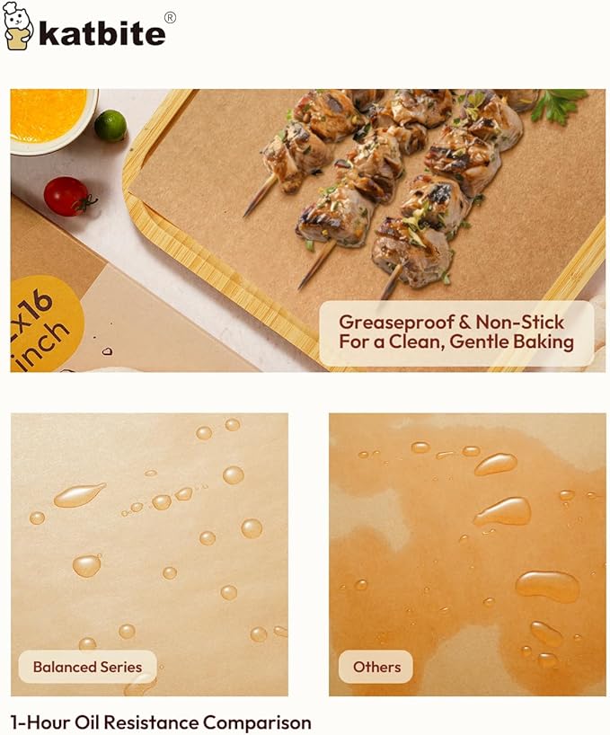 Katbite 220 Pcs Parchment Paper Sheets, 12x16 Inches Unbleached Baking Paper Non-Stick for Gently Baking, Pre-cut Parchment Paper Suitable for Baking, Cooking,Air Fryer [Balanced Series] - Image 4