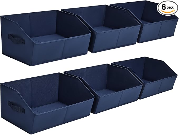 Homsorout Clothes Organizers and Storage - Fabric Storage Bins with Handles, Storage Baskets for Organizing, Trapezoid Storage Cubes for Blankets, Towels, Office, 6 Pack, Navy Blue by Homsorout