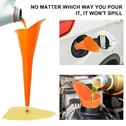 3-Pack Long-Neck Oil Funnels, 11" Multi-Purpose Funnels for Automotive & Motorcycle Use – Reusable Funnel for Oil, Gas & Transmission Fluid (Orange&Blue&Black)