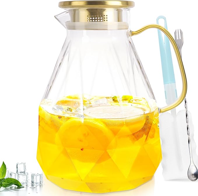 Yirilan Glass Pitcher, 3 Liter Water Carafe With Lid, Iced Tea Pitcher for Fridge by Yirilan