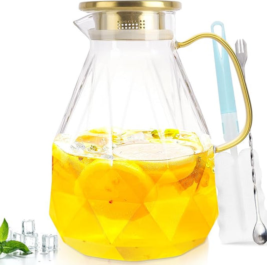 Yirilan Glass Pitcher, 3 Liter Water Carafe With Lid, Iced Tea Pitcher for Fridge by Yirilan