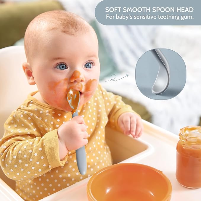 Silicone Baby Feeding Spoons, First Stage Baby Infant Spoons, Soft-Tip Easy on Gums I Training Spoon Self Feeding, Dishwasher & Boil-proof, 6 Pack - Image 3