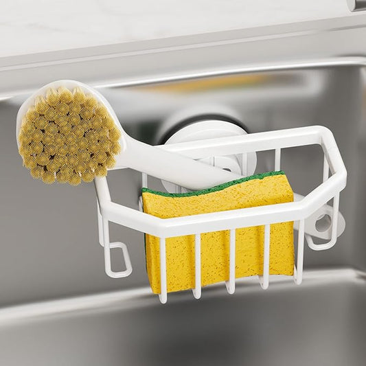 TAILI Sponge Holder for Kitchen Sink with Strong Suction Cup Removable, Rustproof Aluminum Sink Caddy for Sponge, Brush, Scrubber, Scraper -Gold by TAILI