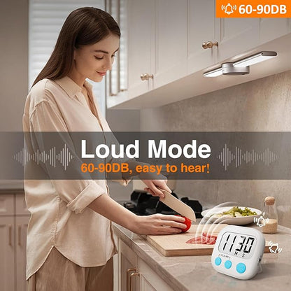2 Pack Digital Kitchen Timer for Cooking Big Digits Loud Alarm Magnetic Backing Stand Cooking Timers for Baking White - Image 2
