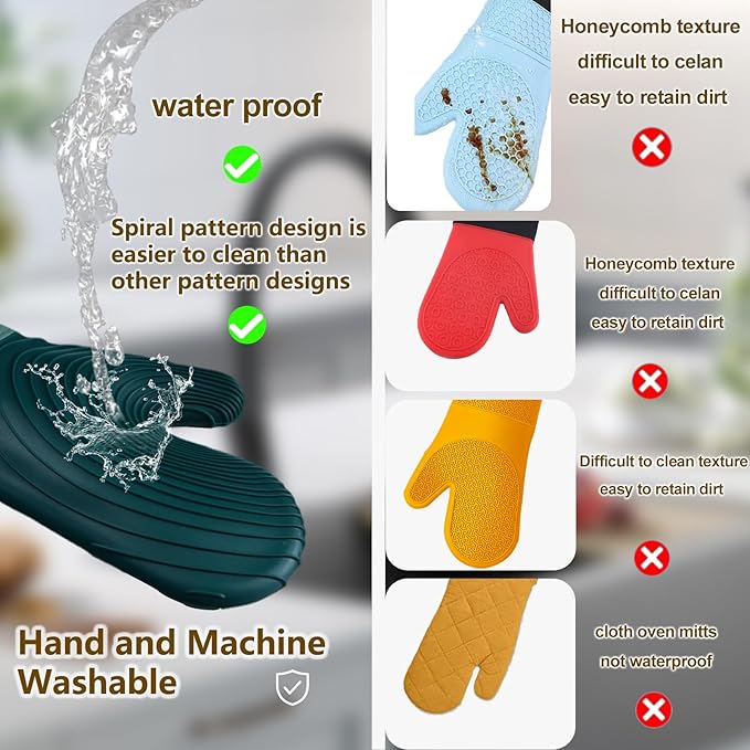 Silicone Oven Mitts-13.6 in Extended Oven Mitts Heat Resistant 500F, Oven Gloves with Soft Liner Good Grippy BPA-Free Easy to Clean Flexible-Oven Mits Set for Cooking Baking Grilling BBQ - Image 2