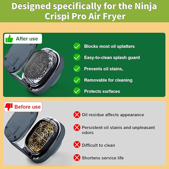 2 PCS Silicon Splatter Shield for Ninja Crispi Pro Air Fryer, Heat-Resistant Splatter Screen for Ninja Crispi Pro Accessories, AS101CY/AS101LG/AS101DG Replacement Parts Protects Kitchen from Oil