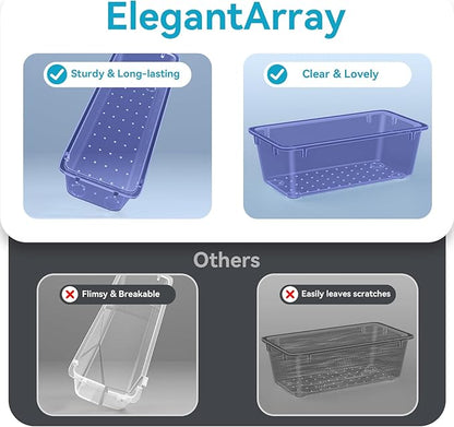 ElegantArray 12 PCS Drawer Organizer Set, 4 Sizes Tool Storage Trays, Clear Plastic Makeup Vanity Organizer and Storage Bins for Stationeries, Multiple Gadgets for Office, Bedroom, Navy Blue - Image 2