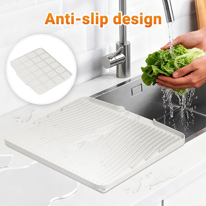 Silicone Dish Drying Mat for Kitchen Counter, Dish Drying Pad, Non-Slip Drain Pad with Built-in Drain, Heat Resistant Stone Drying Mat - Image 5