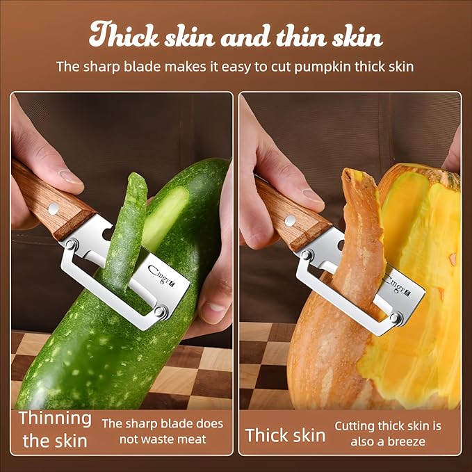 Premium Vegetable Peeler with Wooden Handle and Bottle Opener Stainless Steel Blade Kitchen Tool for Fruit Apple Potato Pumpkin Papaya Zucchini - Image 3