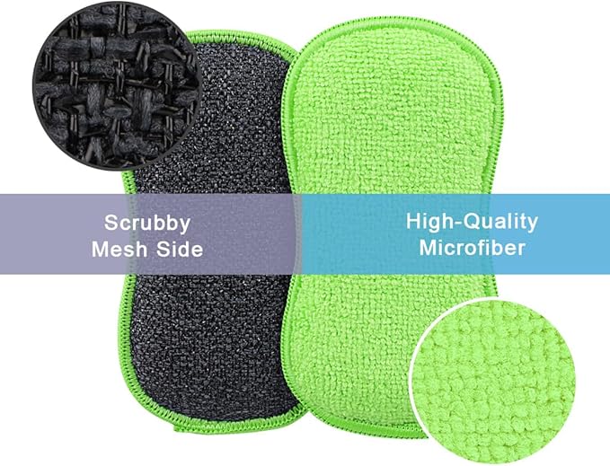 HOMEXCEL 12 Pack Multi-Purpose Scrub Sponges Kitchen Dish Sponge Non-Scratch Microfiber Sponge for Efficiently Cleaning Dishes Pots Pans Green - Image 2