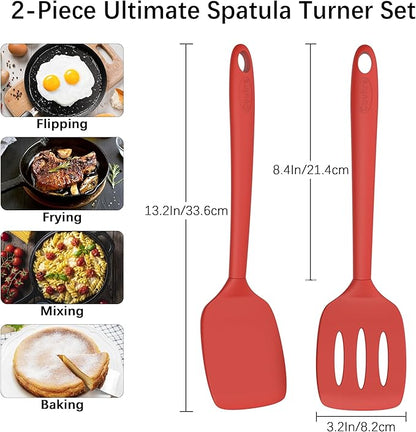 Coukre 2 Pack Silicone Spatula Set, High Heat Resistant, BPA Free Kitchen Spatula, Solid & Slotted Turner for Non-Stick Pans, Sautéing, and Flipping (2, SolidRed) - Image 6