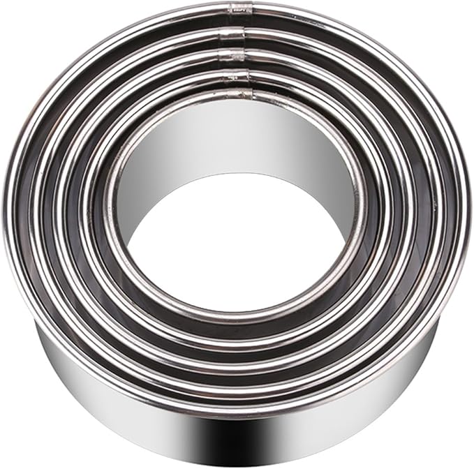 5 Pieces Biscuit Cookie Cutters Set,Stainless Steel Circle Round Cookie Biscuit Cutters in Graduated Sizes Shape Molds for Pastries Doughs Doughnuts by KSPOWWIN