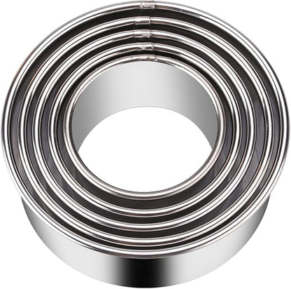5 Pieces Biscuit Cookie Cutters Set,Stainless Steel Circle Round Cookie Biscuit Cutters in Graduated Sizes Shape Molds for Pastries Doughs Doughnuts by KSPOWWIN