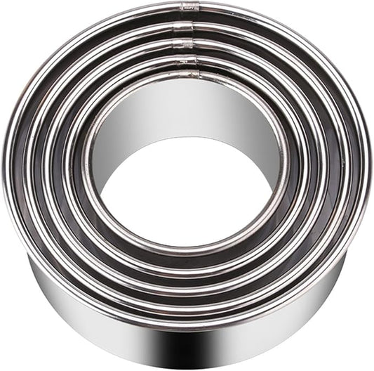 5 Pieces Biscuit Cookie Cutters Set,Stainless Steel Circle Round Cookie Biscuit Cutters in Graduated Sizes Shape Molds for Pastries Doughs Doughnuts by KSPOWWIN