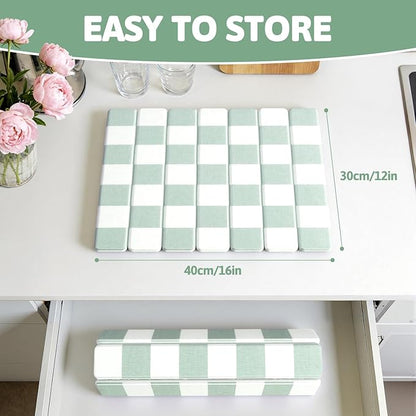 Yamaziot Stone Drying Mat for Kitchen Counter, 16"x12" Foldable Ultra Absorbent Stone Drying Mat, Quick-Dry Diatomaceous Earth Mat, Non-Slip Heat Resistant Mat for Dishes, Cups, Bottles, Green