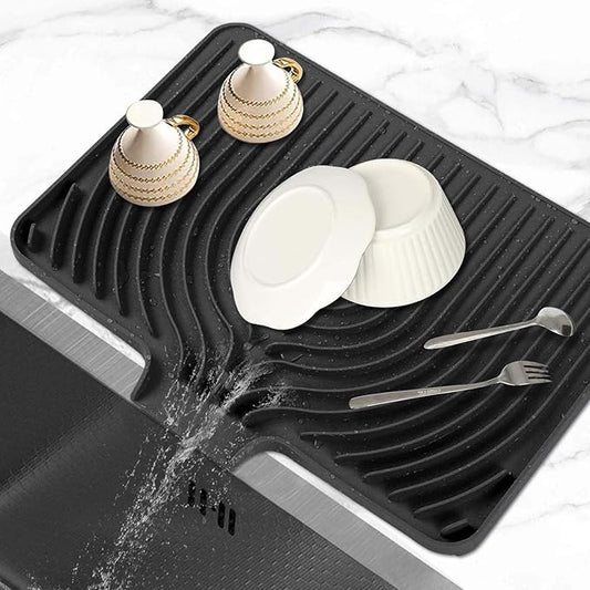 Dish Drying Mat for Kitchen Counter, with Built-in Drain Lip, Food-Grade Silicone, Easy Clean Pad for Countertop Protection, Multi-Functional Use (18 x12 Raised Sink, Black) by JACZZO