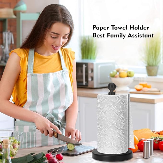 Kalitro Paper Towel Holder Countertop, Standing Paper Towel Roll Holder for Kitchen Bathroom, with Weighted Base for One-Handed Operation, No Wobbly (Stainless Steel Base, Black) - Image 7