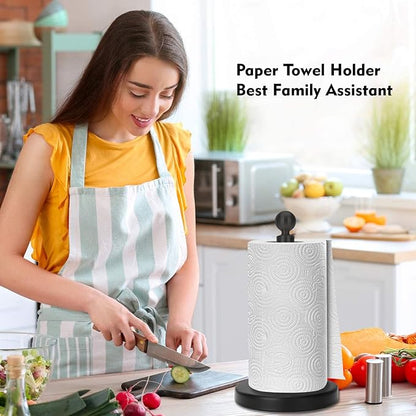 Kalitro Paper Towel Holder Countertop, Standing Paper Towel Roll Holder for Kitchen Bathroom, with Weighted Base for One-Handed Operation, No Wobbly (Stainless Steel Base, Black) - Image 7