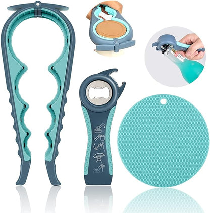 Jar Opener for Weak Hands, Seniors with Arthritis, 5 in 1 Multi Function Bottle Opener Lid Opener For Arthritic Hands with Non Slip Rubber Jar opener Gripper Pad(blue) by HUMANFUN