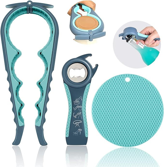 Jar Opener for Weak Hands, Seniors with Arthritis, 5 in 1 Multi Function Bottle Opener Lid Opener For Arthritic Hands with Non Slip Rubber Jar opener Gripper Pad(blue) by HUMANFUN