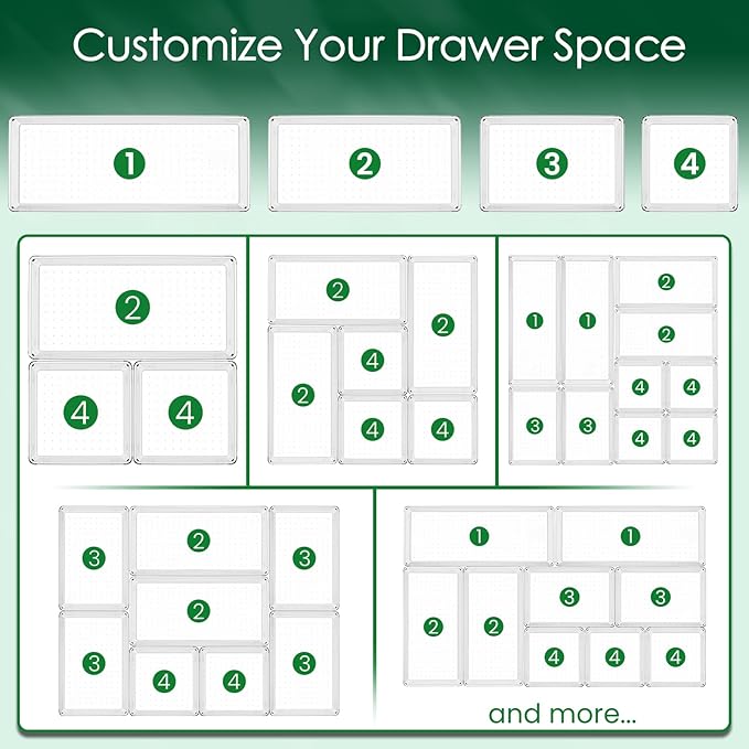 Criusia Drawer Organizer Set, Acrylic Non Slip Non Cracking Kitchen Drawer Storage Tray Large Size Divider, Multifunctional Storage for Cosmetics, Bathroom, Tools, Kitchen and Office (8 PACK) - Image 9