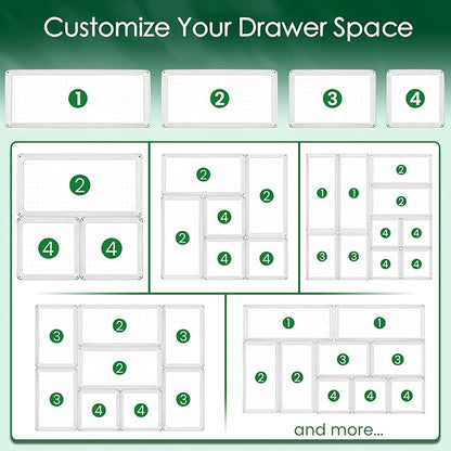 Criusia Drawer Organizer Set, Acrylic Non Slip Non Cracking Kitchen Drawer Storage Tray Large Size Divider, Multifunctional Storage for Cosmetics, Bathroom, Tools, Kitchen and Office (8 PACK) - Image 9