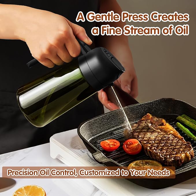 YARRAMATE 16oz/470ml 2PCS Light Blockage Dark Oil Sprayer for Cooking, 2 in 1 Olive Oil Dispenser Bottle for Kitchen, Green Glass Oil Bottle, Food-Grade Oil Mister for Air Fryer, BBQ (Black & White) - Image 5