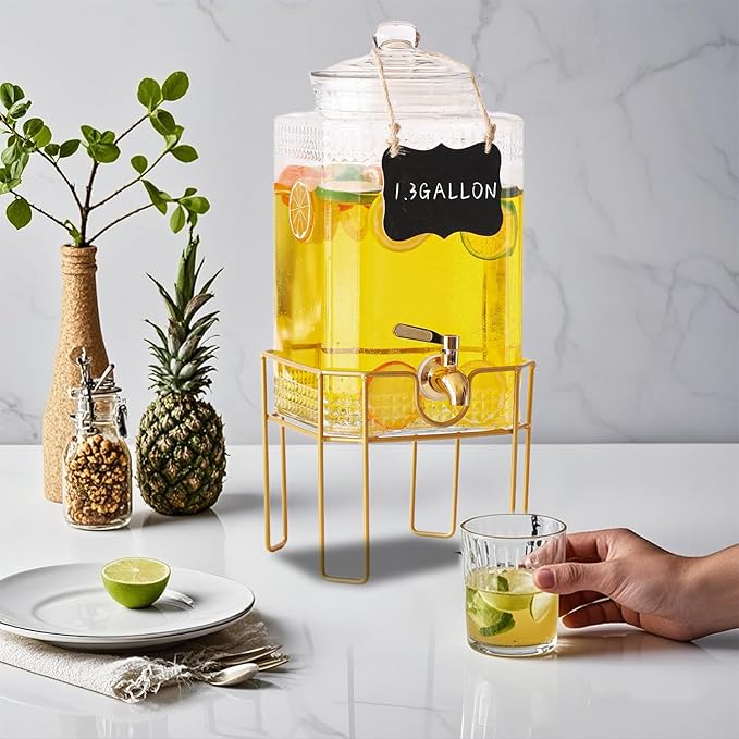 1.3 Gallon Beverage Dispenser with Stand,Stainless Steel Spigot-Lemonade Drink Dispenser for Parties and Weddings,Ideal for Juice,Coffee,Sangria