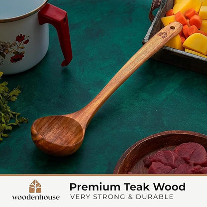 Wooden Ladle for Cooking, Soup Spoon Ladle – Teak Wooden Serving Spoon, 12.4″ Handle, Medium Scoop Size 2 oz – Eco Friendly, Natural and Sustainable - Image 7