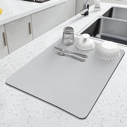 LOPNUR Kitchen Dish Drying Mat, 18"x16" Small Dish Drying Mats for Kitchen Counter, Diatomite Coffee Mat, Super Absorbent Dish Drying Pad, Heat Resistant Mat with Anti-slip Rubber Backed, Light Grey by LOPNUR