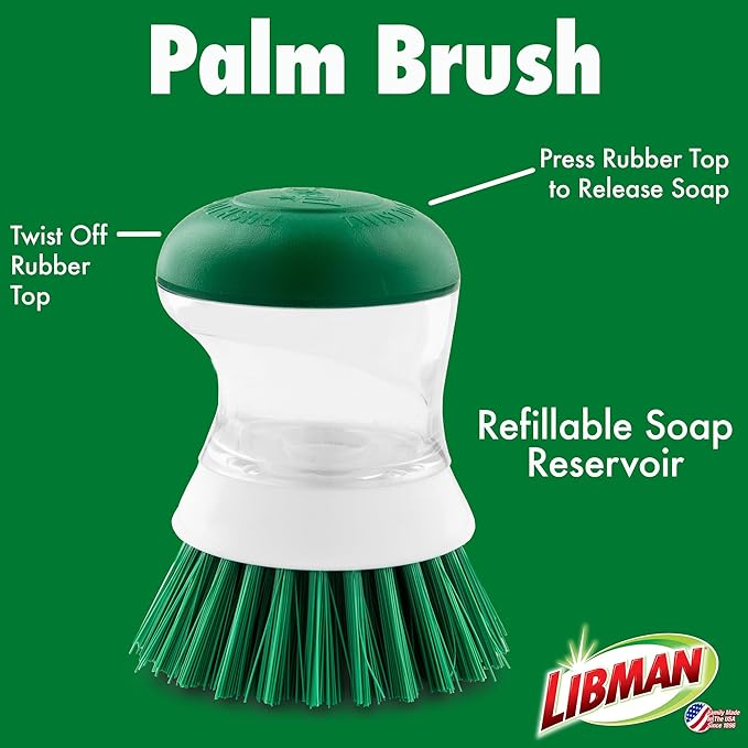 Libman Bottle & Dish Brush Kit | Cleaning Brushes for Kitchen Use | Straw Brush | Scrub Brushes for Dishes | Big Job Kitchen Brush | Palm Scrub Brush | 3 Different Brushes & Straw Cleaner Included - Image 5
