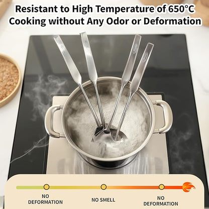 Newness 4 Pcs Cooking Utensils Set, 304 Stainless Steel Kitchen Utensils Set, Metal Kitchen Accessories, Include Soup Ladle, Slotted Skimmer Spoon, Spaghetti Spoon and Spatula, Dishwasher Safe