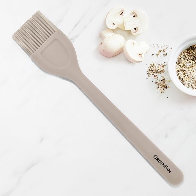 GreenPan Silicone Basting Brush, Cooking Kitchen Utensil, Sauce Marinades BBQ Grill Bake, Flexible Rubber Nonstick Cookware, Steel Core Heat-Resistant, Anti-Slip Handle BPA-Free Dishwasher Safe, Taupe - Image 2